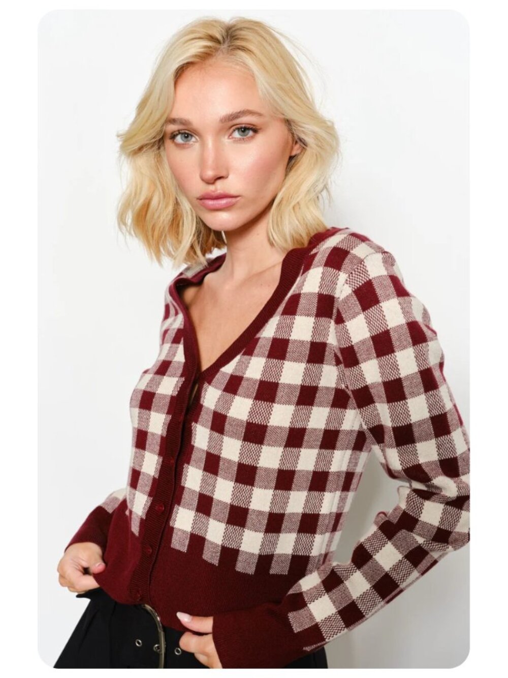 NWT Pretty Garbage Natasha Gingham Knit Cardi Sweater sz M